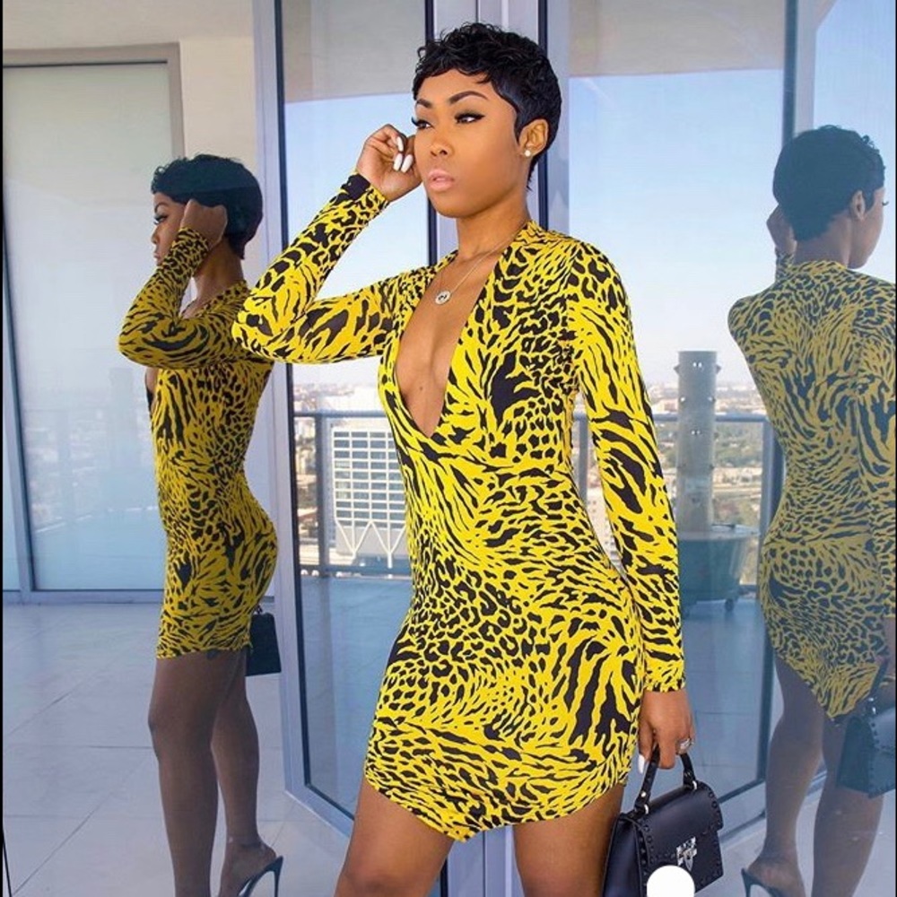 Yellow animal print dress